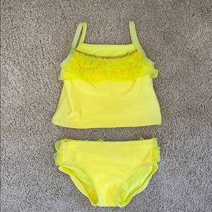 Girls yellow ruffled two piece bathing suit